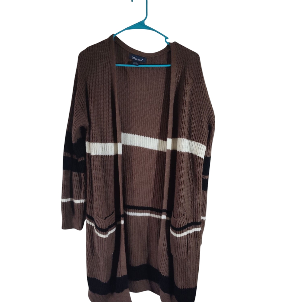 Brown and White Striped Women's Sweater